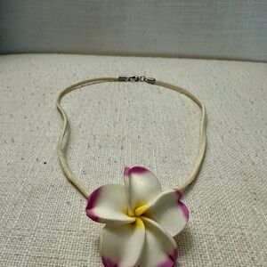 Plumeria Necklace with Pink and Yellow Accents